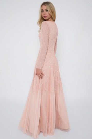 Lace & Beads Sila Embellished Pink Maxi Dress Pink Blush