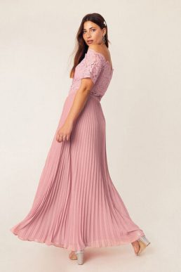 Oasis Lace Bardot Maxi Bridesmaid Dress Pink