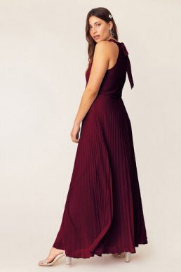 Oasis Megan Pleat Maxi Bridesmaid Dress Burgundy Red