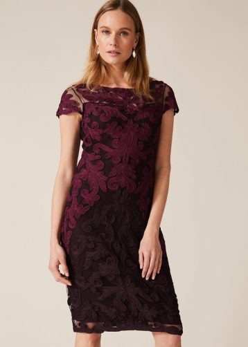 Phase Eight Aida Tapework Shift Dress Port Purple