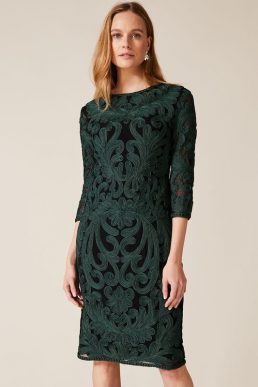 Phase Eight Benita Sleeved Tapework Shift Dress Green