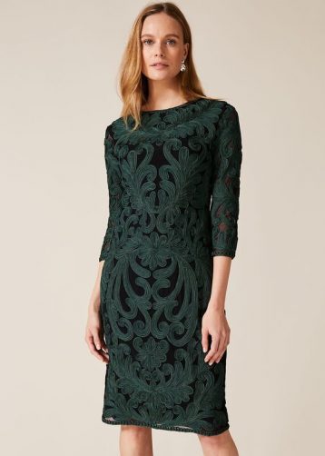 Phase Eight Benita Sleeved Tapework Shift Dress Green