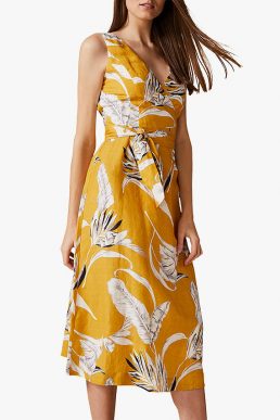 Phase Eight Shaniya Print Dress Ochre Yellow White