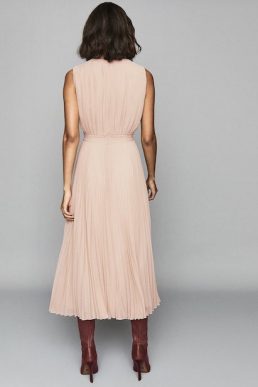 Reiss Pandora Pleat Detailed Midi Dress Nude Pink