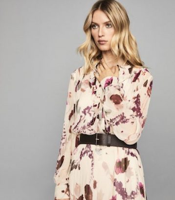 Reiss Aster Floral Printed Midi Dress Cream Multi