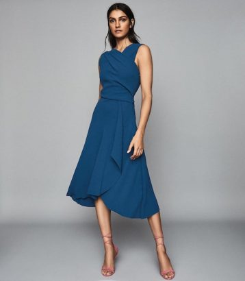 Reiss Marling Wrap Front Midi Dress Teal Blue