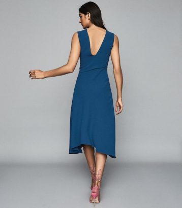 Reiss Marling Wrap Front Midi Dress, Teal Blue - Image 2