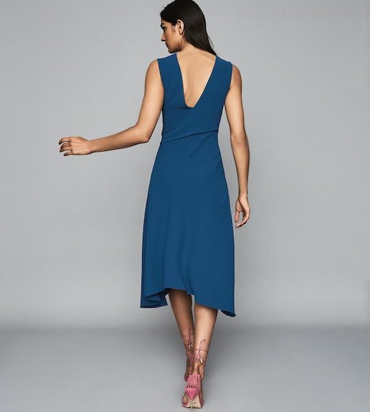 reiss marling wrap front midi dress mid blue