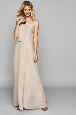 Reiss Odette Twist Detail Maxi Dress Brown Cream Grey