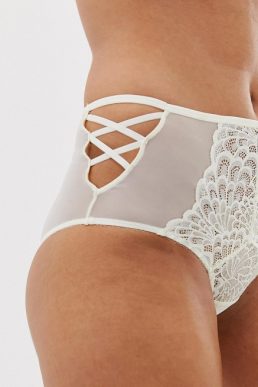 Savage x Fenty lace high waist strappy brief in vanilla white