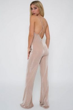 TFNC Carmen Nude Cowl Jumpsuit Beige