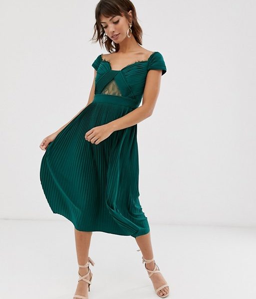 green bardot midi dress