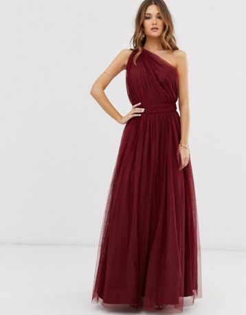 ASOS DESIGN one shoulder tulle maxi dress Oxblood Red