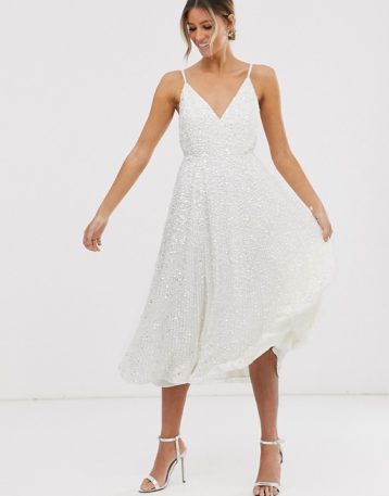 ASOS EDITION embellished cami midi wedding dress, Ivory - Image 2
