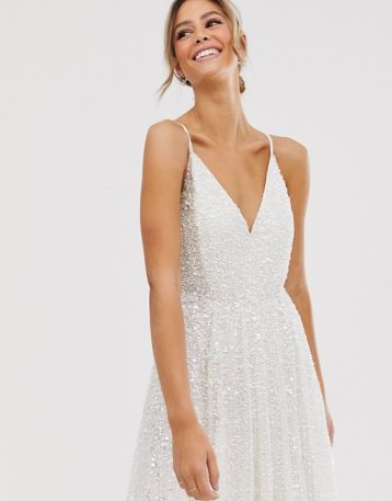 ASOS EDITION embellished cami midi wedding dress Ivory