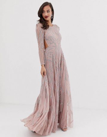 ASOS EDITION nouveau crystal embellished maxi dress, Blush/Taupe - Image 2
