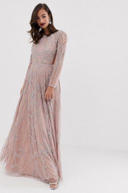 ASOS EDITION nouveau crystal embellished maxi dress Blush Taupe