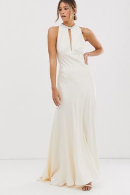 ASOS EDITION satin wedding dress with embellished trim Ivory