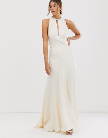 ASOS EDITION satin wedding dress with embellished trim Ivory