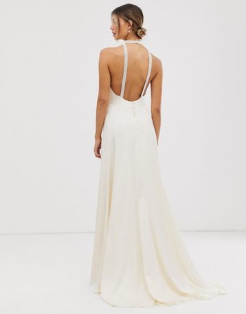 ASOS EDITION satin wedding dress with embellished trim, Ivory ...