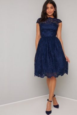 Chi Chi April Lace A-line Dress Navy Blue