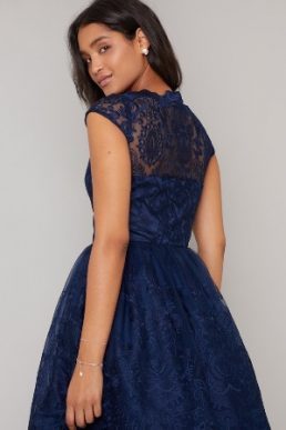 Chi Chi April Lace A-line Dress Navy Blue