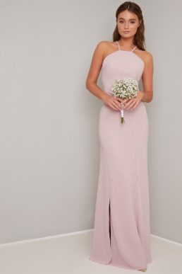 Chi Chi Ellison Lace Halter Bridesmaid Maxi Dress Pale Pink Blush
