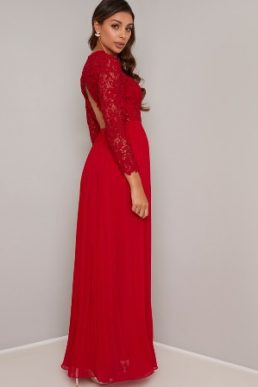 Chi Chi Elora Lace Sleeve Bridesmaid Maxi Dress Bright Red