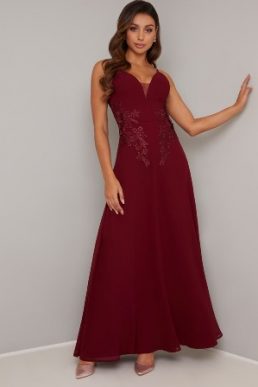 Chi Chi Francis Embroidered Maxi Dress Burgundy