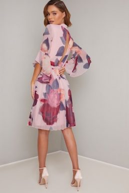 Chi Chi Jessamy Floral Print Sleeve Dress Pink Multi