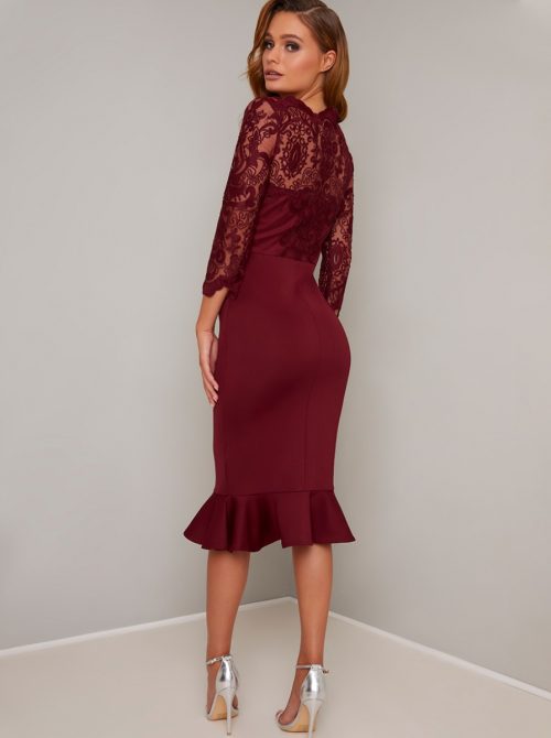 Chi Chi Lace Sleeve Peplum Harlie Dress Burgundy Red myonewedding