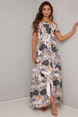 Chi Chi Rina Jacquard Maxi Dress Black White Gold