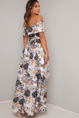 Chi Chi Rina Jacquard Maxi Dress Black White Gold