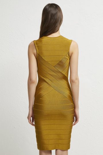 French Connection Zasha Spotlight Bandage Shift Dress, Citronelle/Gold - Image 2