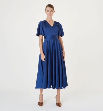 Hobbs Angelina Satin Sleeve Dress Blue