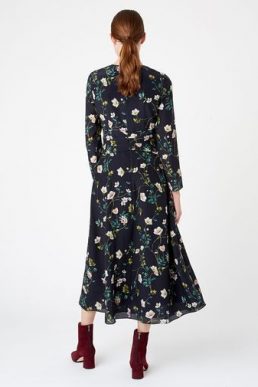 Hobbs Silk Hellebore Floral Print Sleeve Dress Navy Multi