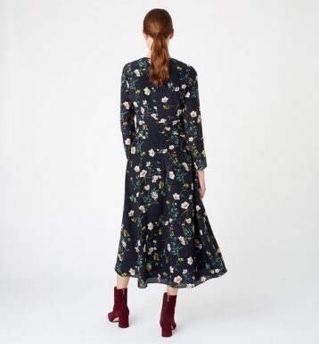 Hobbs Silk Hellebore Floral Print Sleeve Dress Navy Multi