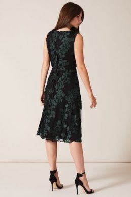 Phase Eight Ariana Clipped Jacquard Dress Black Forest Green