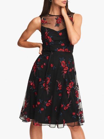 Phase Eight Maylin Fit and Flare Dress Black Scarlet Red