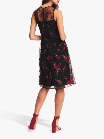 Phase Eight Maylin Fit and Flare Dress Black Scarlet Red