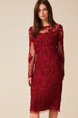 Phase Eight Nikita Tapework Sleeve Shift Dress Sangria Red
