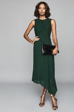 Reiss Rhona Pleated Midi Dress Green