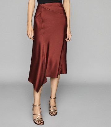 Reiss Aspen Satin Slip Skirt Red