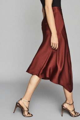 Reiss Aspen Satin Slip Skirt Red