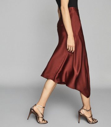 Reiss Aspen Satin Slip Skirt Red