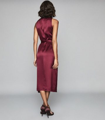 Reiss Moa Silk Blend Wrap Effect Maxi Dress, Burgundy/Red - Image 2