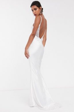 ASOS EDITION satin cami wedding dress with train Ivory