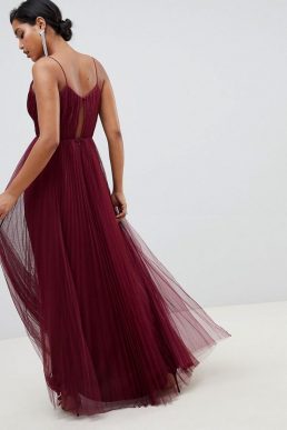ASOS DESIGN Fuller Bust cami pleat tulle maxi dress dark red