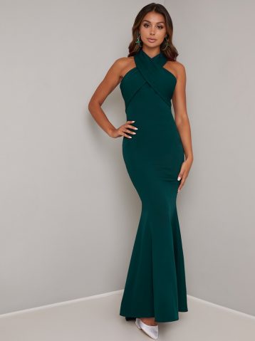 Chi Chi Chery Halter Maxi Dress Teal Green