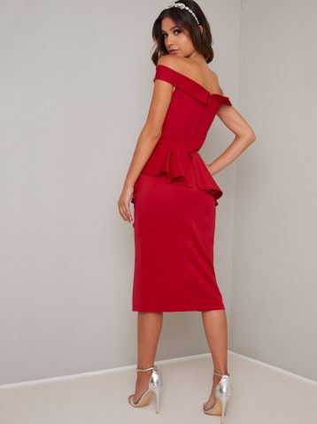 Chi Chi Kelani Bardot Floral Embroidered Dress, Red - Image 2